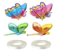 YSJCHEBS 2 Ballons Papillon Et 2 Ballons Libellules, Équipés De 2 Rouleaux De Rubans Blancs, Ballons Animaux Tridimensionnels, Décoration De Ballons De Fête, Ballons Créatifs pour Enfants