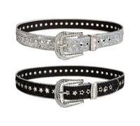 YSJCHEBS 2 Ceintures En Strass, Ceintures Flash Pour Filles, Ceintures De Mode Personnalisées, Ceintures Créatives Cloutées De Diamants, Ceintures Décoratives En Jean, Accessoires Vestimentaires