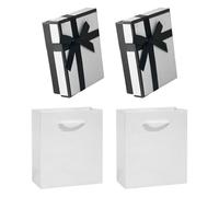 YSJCHEBS 2 Coffrets Cadeaux Avec Nœud Et Bordure Noire, 2 Sacs Cadeaux, Coffrets Cadeaux Bijoux Avec Couvercles, Petites Coffrets Cadeaux Classiques En Papier, Boîtes À Bijoux