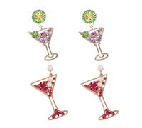 YSJCHEBS 2 Paires De Boucles d'oreilles en Verre De Vin De Fruits, Boucles d'oreilles en Perles Cloutées De Diamants, Boucles d'oreilles Pendantes pour Femmes, Bijoux Créatifs