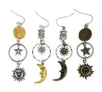 YSJCHEBS 2 Paires De Boucles d'oreilles Soleil Étoile Lune, Boucles d'oreilles De Style Créatif, Boucles d'oreilles en Métal Rétro, Boucles d'oreilles Longues Pendantes, Accessoires Vestimentaires