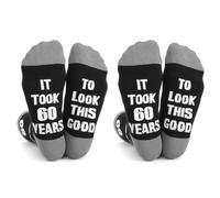 YSJCHEBS 2 Paires De Chaussettes Créatives Imprimées De Lettres, Chaussettes En Coton Mi-Mollet, Chaussettes Cadeaux Amusantes, Un Cadeau Pour Un Homme De 60 Ans