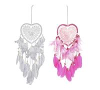 YSJCHEBS 2 Pièces Attrape-Rêves en Plumes en Forme De Coeur, Attrape-Rêves Muraux, Attrape-Rêves en Dentelle, Attrape-Rêves À La Maison, Décorations De Chambre À Coucher