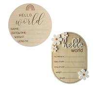 YSJCHEBS 2 Pièces Bébé Souvenirs Hello World Logo Copeaux De Bois Nouveau-Né Lettre Tableau D'Affichage Bébé Douche Copeaux De Bois Tableau D'Affichage Créatif
