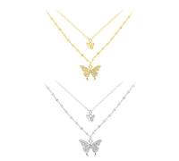 YSJCHEBS 2 Pièces Colliers pour Femmes, Bijoux pour Femmes, Colliers Papillon, Bijoux pour Filles, Colliers Personnalisés pour Femmes, Chaînes en Argent pour Femmes, Colliers pour Filles