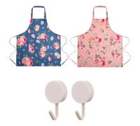 YSJCHEBS 2 Tabliers avec Imprimé Floral Et 2 Crochets, Tablier Imperméable, Tablier De Cuisine, Tablier Anti-Huile, Tablier De Jardin, Tablier pour Femme