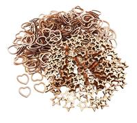 YSJCHEBS 200 Morceaux De Copeaux De Bois en Forme De Cœur, 100 Morceaux De Copeaux De Bois en Forme D'Étoile, Copeaux De Bois Décoratifs en Forme De Cœur, Confettis en Bois