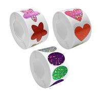 YSJCHEBS 3 Rouleaux D’Autocollants Brillants, Autocollants Étoiles, Autocollants D’Amour, Autocollants Ronds, Autocollants De Récompense pour Enfants, Autocollants De Sceau, Autocollants Imperméables