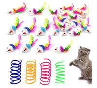 YSJCHEBS 30Pcs Souris À Plumes, 4 Petites Plumes, Sac De Jouet pour Chat Et Souris, Souris Jouet Interactive pour Chat, Souris Jouet À Plumes, Jouet De Suivi pour Chat Et Souris