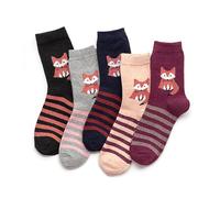 YSJCHEBS 5 Paires De Chaussettes À Motif Renard, Chaussettes D'Animaux De Dessin Animé, Chaussettes Mignonnes Pour Femmes, Chaussettes Chaudes, Chaussettes Souples Mi-Mollet