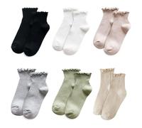 YSJCHEBS 6 Paires De Chaussettes Courtes Agaric, Chaussettes À Volants, Chaussettes À Volants Noires Pour Femmes, Chaussettes De Ballet Blanches, Chaussettes À Volants Blanches