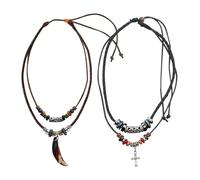 YSJCHEBS Collier De Perles Doubles Tressées 2 Pièces, Collier De Déclaration Vintage, Collier pour Hommes, Collier De Style Bohème