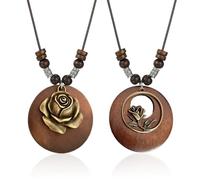 YSJCHEBS Collier D'Éléments De Fleurs 2 Pièces, Collier Pendentif en Bois, Collier Vintage, Collier pour Femmes, Collier De Style Bohème