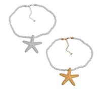 YSJCHEBS Collier Étoile De Mer 2 Pièces, Collier Élément Océan, Collier Pendentif, Collier De Fête sur La Plage, Collier De Corde Tressée À La Mode, Accessoires Vestimentaires