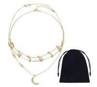 YSJCHEBS Collier Étoile Et Lune 1 Pièce, Sac De Rangement 1 Pièce, Bijoux De Style Bohème, Collier Étoile Et Lune Mode, Collier Multicouche, Collier Réglable