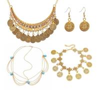 YSJCHEBS Diadème 1 Pièce, Collier 1 Pièce, Boucles d'oreilles 1 Paire Et Bracelet 1 Pièce, Bijoux en Métal Vintage, Bijoux pour Femmes, Accessoires De Fête