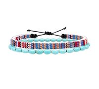 YSJCHEBS Ensemble De Bracelets Boho 2 Pièces, Ensemble De Bracelets, Bracelet en Corde avec Pierres, Bracelet en Corde Surfeur, Bracelet Nautique, Collier Bleu Turquoise