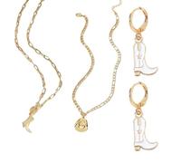 YSJCHEBS Ensemble De Colliers en Denim 2 Pièces, Boucles D’Oreilles De Bottes 1 Paire, Colliers Superposés pour Femmes, Ensemble D’Accessoires en Denim, Bijoux De Bottes De Cowboy Personnalisés