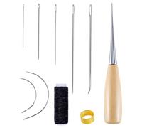 YSJCHEBS Kit De Couture À La Main en Cuir 10 Pièces avec Fil Noir, Ensemble D'Aiguilles À Poinçonner, Aiguille De Rembourrage, Aiguille À Coudre pour Tissu Épais, Aiguille Circulaire pour La Couture