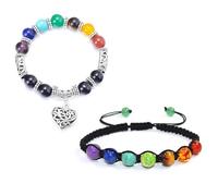 YSJCHEBS Lot De 2 Bracelets Colorés D'Énergie De Yoga, Bracelets en Perles pour Femmes, Bracelets Porte-Bonheur pour Examens, Bijoux pour Femmes, Bracelets en Pierre Naturelle, Bracelets en Perles