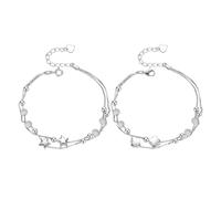 YSJCHEBS Lot De 2 Bracelets en Argent, Bracelets en Argent pour Femme, Bracelets en Perles Étoile Trèfle À Quatre Feuilles, Bracelets Réglables, Bracelets Cadeaux pour Femme