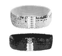 YSJCHEBS Lot De 2 Ceintures À Paillettes Pour Femmes, Ceinture Large À Paillettes, Ceinture De Mode À Boucle En Métal, Ceinture Élastique Élastique, Ceinture Réglable, Adaptée Aux Robes, Jeans