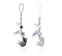 YSJCHEBS Lot de 2 chaînes téléphones portables Koi - Style chinois - Noir et blanc - 20 cm - Poissons Koi - Étoiles - Fleurs - Fermoir - Taille unique - Unisexe
