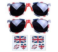 YSJCHEBS Lot De 2 Lunettes De Drapeau, 2 Autocollants De Tatouage Britanniques, Lunettes De Soleil Rétro, Lunettes De Soleil Unisexes, Adaptées À Une Utilisation En Extérieur