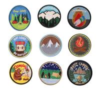 YSJCHEBS Lot De 9 Autocollants en Tissu sur Le Thème du Camping, Autocollants en Tissu pour Paysage Extérieur, Autocollants en Tissu pour Décoration De Vêtements
