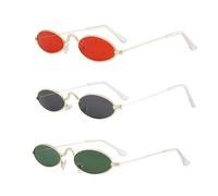 YSJCHEBS Lunettes De Soleil Ovales Rétro En Métal Pour Femmes, 3 Pièces, Accessoires De Festival, Lunettes De Mode Unisexes