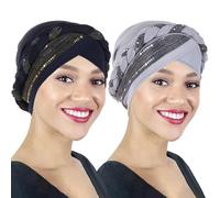 YSJCHEBS Pack De 2 Chapeaux Turban Pour Femmes, Chapeaux Turban À La Mode Et Polyvalents, Chapeaux Turban Élastiques Doux, Chapeaux Turban À Paillettes, Accessoires Vestimentaires
