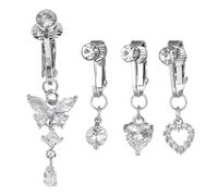 YSJCHEBS Pack De 4 Clips De Nombril, Faux Bijoux De Piercing De Nombril, Bijoux D'Accessoires De Corps, Petit Pendentif Rond en Zircon Papillon d'amour, Pendentif De Nombril Non Percé