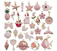 YSJCHEBS Pendentif Goutte D'Huile Rose Mignon, 31 Pièces, Accessoires De Collier, Ensemble De Pendentifs en Alliage Émail, Fabrication De Bijoux, Pendentif Incrusté d'or