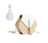 YSJCHEBS Sac Bandoulière en Paille - Sac de Plage Tissé avec Pendentif pour l'Été Femme
