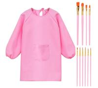 YSJCHEBS Tablier pour Enfants 1 Pièce Et Pinceaux 10 Pièces, Tablier À Manches Longues, Outils De Peinture, Tablier De Peinture, Tablier pour Enfants Mignon, Tablier De Maternelle