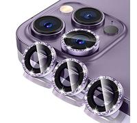 YSJJZRL 3 pièces 9H 3D Film d'objectif de caméra en diamant, Film d'objectif de paillettes HD pour iPhone 14/14 Mini/14 Plus/14 Pro/14 Pro Max (Pour ip14pro,Violet)