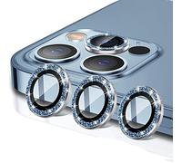 YSJJZRL Lot de 3 films d'objectif d'appareil photo en verre trempé HD à paillettes 9H pour iPhone 13/13 Mini/13 Pro/13 Pro Max (pour IP13, bleu)