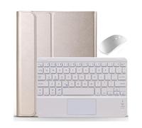 YSJX Étui Clavier Amovible avec pavé Tactile et Souris, Coque à Rabat en Cuir synthétique Compatible avec Samsung Galaxy Tab S7 FE 12,4 Pouces (SM-T730/SM-T735B)(Gold+White Keyboard)