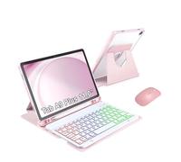 YSJX Étui en Acrylique Rotatif à 360° avec Support et Emplacement for Stylet, Clavier rétroéclairé Amovible, Compatible avec Samsung Galaxy Tab A9+ Plus 11 Pouces SM-X216/X218(Pink+Keyboard+Mouse)