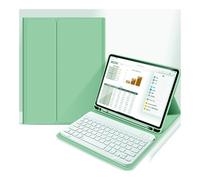 YSJX Étui en Cuir avec Clavier Blanc Amovible, Fin et léger, avec Porte-Stylo intégré, Compatible avec iPad Air 11 Pouces 2024(Mint Green)