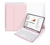 YSJX Étui en Cuir avec Clavier Blanc Amovible, Fin et léger, avec Porte-Stylo intégré, Compatible avec iPad Air 11 Pouces 2024(Rose)
