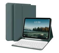 YSJX Étui en Cuir avec Clavier Blanc Amovible, Fin et léger, avec Porte-Stylo intégré, Compatible avec iPad Air 11 Pouces 2024(Dark Green)