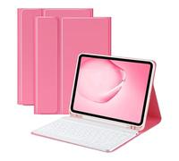 YSJX Étui en Cuir avec Clavier Blanc Amovible, Fin et léger, avec Porte-Stylo intégré, Compatible avec iPad Air 11 Pouces 2024(Rouge)