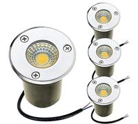 Ysjx Luminaires extérieurs Lot de 4 Spots LED COB Ronds encastrés dans Le Sol, 12 V CC, 3 W/5 W, en Acier Inoxydable, diamètre 65 mm, éclairage de Jardin paysager Éclairage paysager(Warm White,5W)