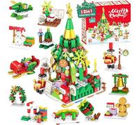 YskerrigToy Blocs de Construction Sapin de Noël, 12 in 1 Briques de Construction Noël Mini Figurine Kit Ornements de Noëls Bloc de Constructions Jouets DIY Décorations de Noëls Cadeaux pour Enfant