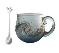 YSKMHQ Gobelets ondulés en verre de mer, 300 ml, gobelet en verre soufflé à la bouche avec motif vagues de mer, récipient pour café, vin et boissons glacées, fait à la main, inspiré de la mer
