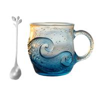 YSKMHQ Gobelets ondulés en verre de mer, 300 ml, gobelet en verre soufflé à la bouche avec motif vagues de mer, récipient pour café, vin et boissons glacées, fait à la main, inspiré de la mer