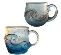 YSKMHQ Gobelets ondulés en verre de mer, 300 ml, gobelet en verre soufflé à la bouche avec motif vagues de mer, récipient pour café, vin et boissons glacées, fait à la main, inspiré de la mer