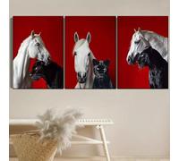 YSKPGBNM Ensemble de 3 toiles abstraites modernes représentant des chevaux, pour un salon classique (50 x 70 cm x 3 / avec cadre)