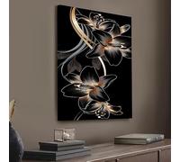 YSKPGBNM Superbe tableau sur toile représentant des fleurs noires et dorées, idéal pour la décoration murale (55 x 75 cm, avec cadre).